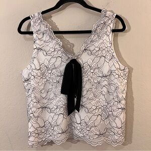 Ann Taylor LOFT White Sleeveless Blouse Small Lined Lace Overlay Ribbon Detail